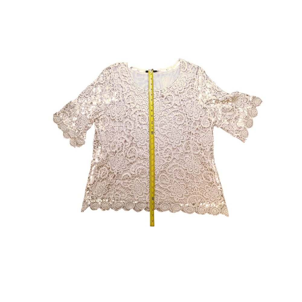 Lace Floral Crochet 3/4 Sleeve Top For Women Jennie & Marlis 2X Beige Boho - Picture 6 of 7